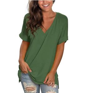 T-SHIRT T-shirts À Manches Courtes Pour Femmes D'été Couleur Unie Hauts À Col En V Hauts Confortables Homewear Mode,vert,L