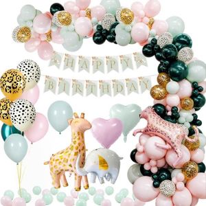 Vaisselle jetable sur le theme Animal sauvage rose avec tour a ballons  animaux pour decorations de fete d'anniversaire de la foret de la Jungle  pour filles