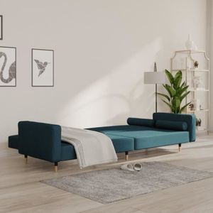 CANAPE CONVERTIBLE PAR Canapé-lit à 2 places avec deux oreillers bleu