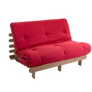 FUTON Ensemble matelas futon en coton et structure en bois massif taupe 160x200 Rouge - Terre de Nuit