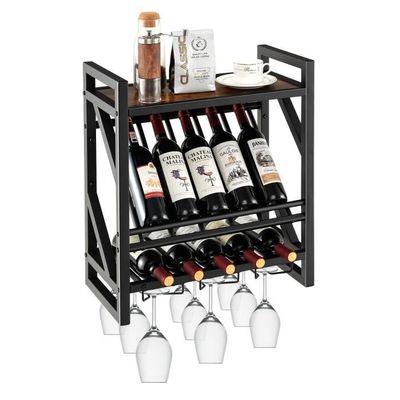 Costway - Étagère à vin 2 niveaux pour 8 bouteilles - Métal noir avec Costway - Étagère à vin 2 niveaux pour 8 bouteilles - Métal noir avec