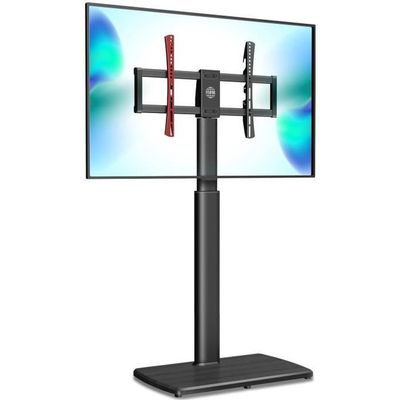 Support TV Au Sol Avec Roulettes - Pour Télés 32 à 70 Pouces (max 45 Kg) - Hauteur Et Pivot Réglables - Étagère En Bois - VESA 400x400 Mm