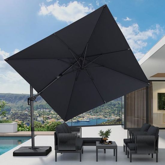 Parasol Déporté Carré 3x3m Hardelot , Mat Excentré, 8 Baleines, Toile 180g Déperlante Alice S