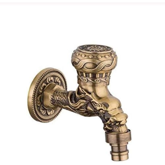 Robinet Mural Vintage Dragon Sculpté - Laiton Antique - Raccord G1/2" Pour Jardin/Cuisine