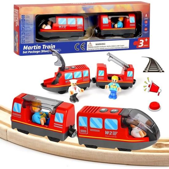 SKIKHN Train Locomotive à Piles – Motrice Jaune + Wagon, Aimants, Sons, Avant/Arrêt/Recul, Dès 3 Ans