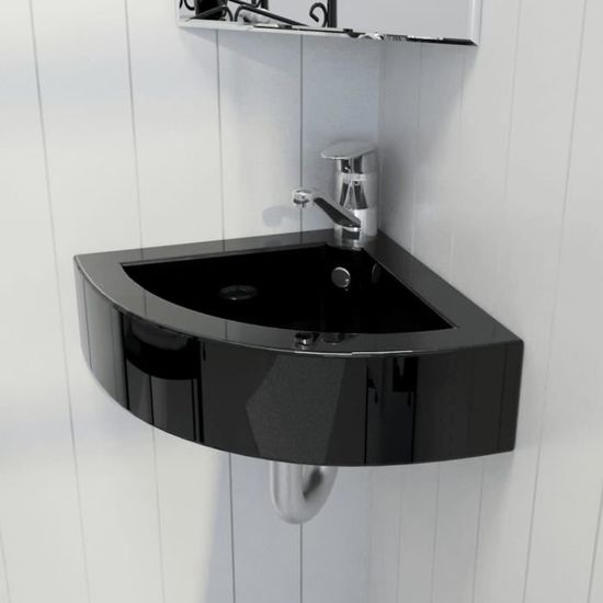 🐽9647Lavabo Vasque à poser Salle de Bain Lave Main Haut de Gamme - Lavabo avec trou de trop-plein -45x32x12,5 cm Noir