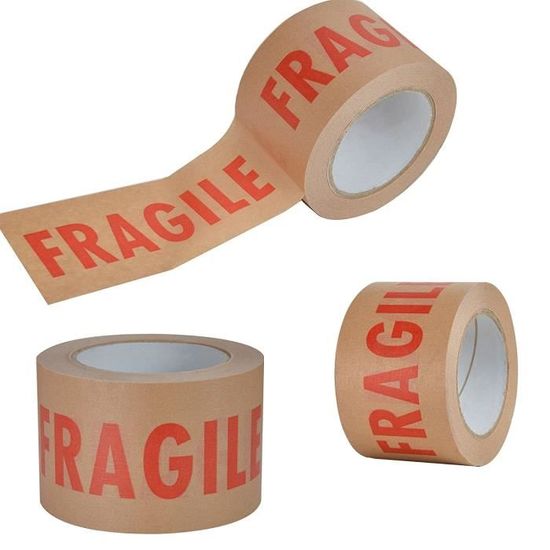 1 rouleau de ruban adhésif en papier écologique avec inscription « Fragie » 75 mm x 50 m pour emballage des petits colis, Scotch Kra