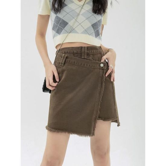 Seiveini Jupe En Jean Femme Taille Haute – Mini Denim Y2K Avec Poches Et Boutons, Style Streetwear Cargo Courte