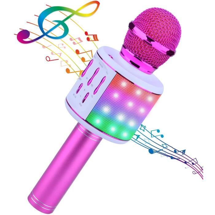 Microphone Jouet, Accessoires De Chant sans Fil avec Lumières Colorées, Microphone Enfant avec Support, pour Passionnés D'Âge Préscolaire Fête d' anniversaire Maison Salle De Jeu