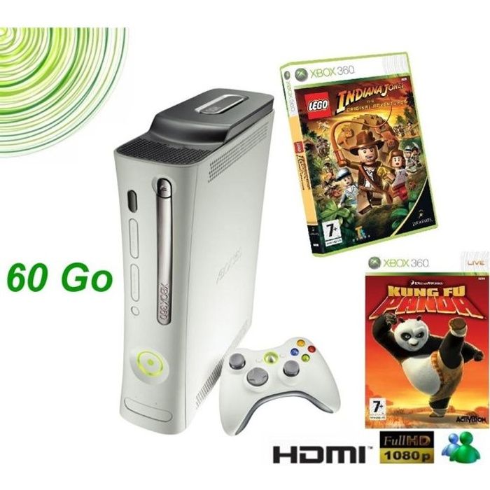 CONSOLE XBOX 360 PREMIUM 60 Go HDMI + LEGO INDIANA