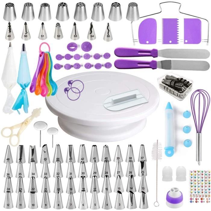 137 Pcs Kit de pâtisserie Plateau Tournant de Gâteau DIY Ustensiles Kits Décoration pour Glaçage, Déco, Poches, Douilles ect