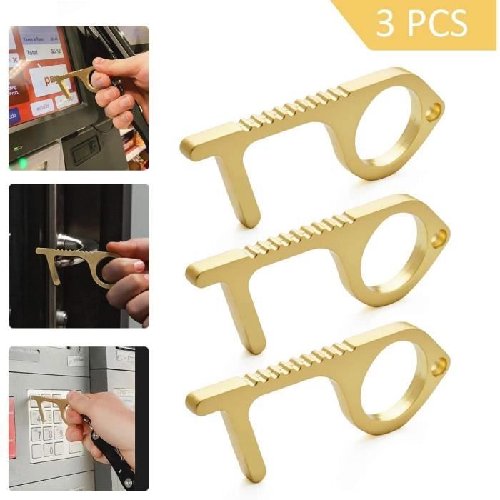 Ouvre-porte En Laiton, 3 Pièces Ouvre-porte Sans Contact En Cuivre, Mains Libres Outil clé pour Extérieur le Bureau L'ascenseur Mach