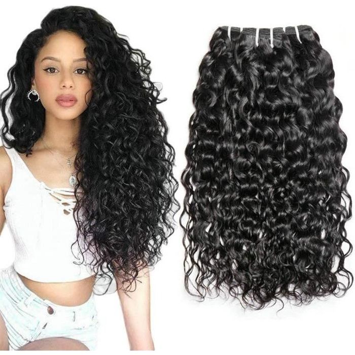 Meches Bresiliennes Lot 3 Bundles Water Wave Vierge Remy Human Hair Weave Tissage Cheveux Naturels Black Boucle 12 12 12Pouces