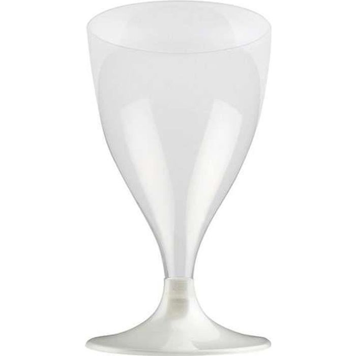 20 Verres à pied recyclabes transparent 20cl, pied coloris blanc perlé