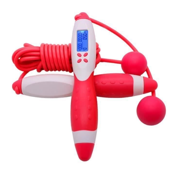 Corde à Sauter de comptage numérique avec Corde à Sauter sans Fil de Compteur de Calories -Blanc rouge