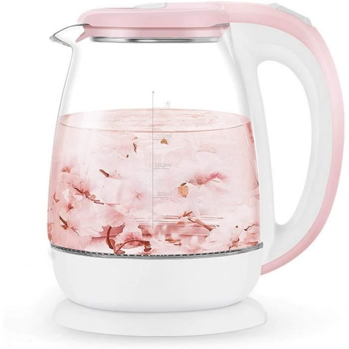 THEIERE Bouilloire Rose 1.8L verre automatique eau électrique Bouilloire 1500W Chauffe-eau bouillante Théiere appa202