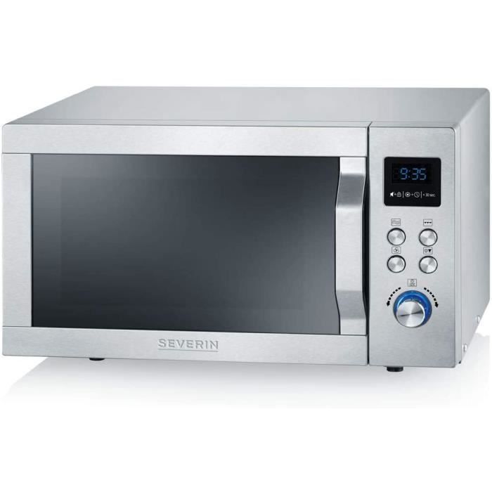 SEVERIN Four Micro-ondes, Gril, Chaleur tournante 1 950W, 25L, 10 niveaux de puissance, Plaque à pizza (Ø 28cm), Inox,