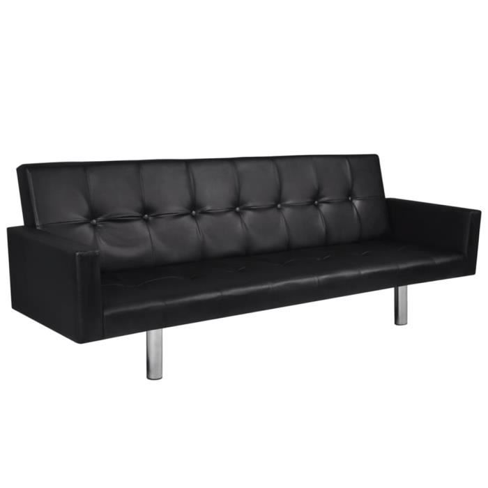 Canapé-lit avec accoudoir Cuir synthétique Noir Canapé-lit Canapé convertible Canapé d’angle QI045