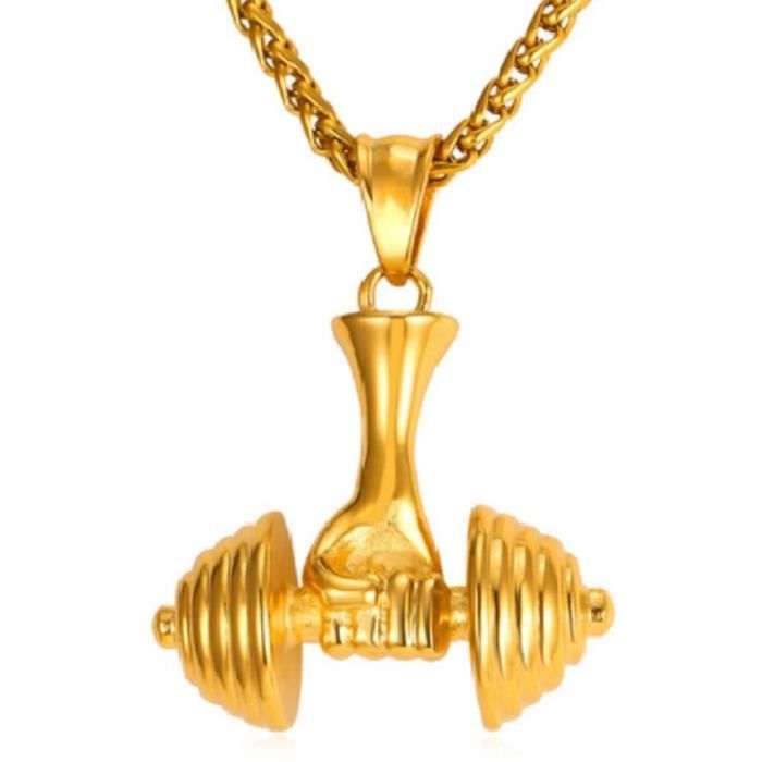 TITOBIJOUX Collier Homme haltère fonte fitness sport musculation plaqué