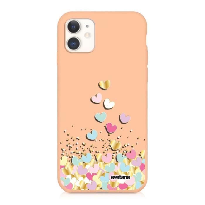 Coque pour iPhone 11 Silicone Liquide Douce rose pâle Coeurs Pastels Ecriture Tendance et Design Evetane