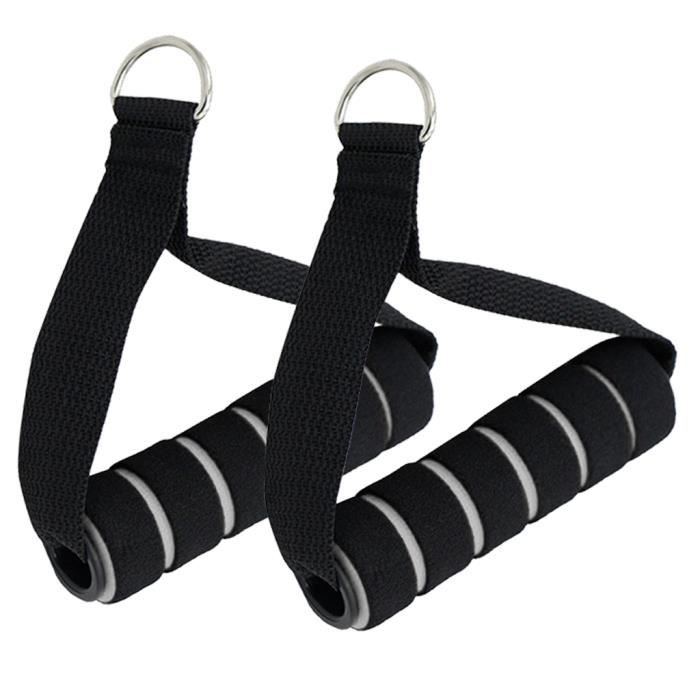 Poignées de Résistance en Mousse/Nylon Corde de Traction Poignée de Tirage Musculation Accessoire pour Machine Smith noir et gris