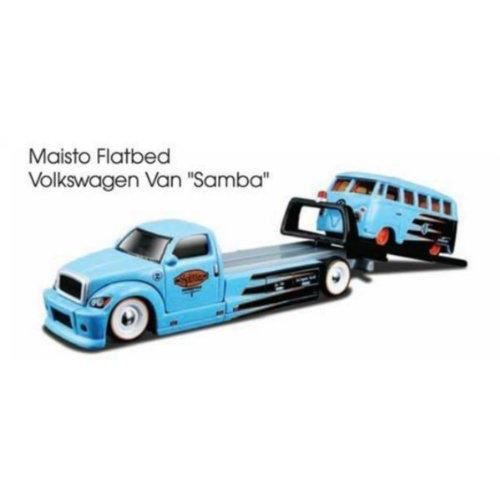 Maisto Flatbed (Blue & Black) Volkswagen Van Samba (Blue & Black) * Elite Transport * 2013 Maisto All Stars 164 Scale Die-Cast 2