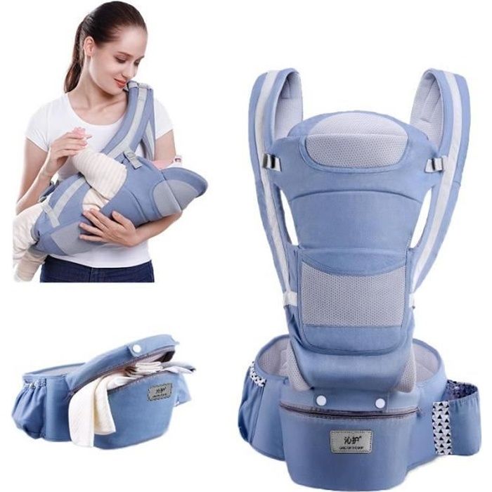0-48 Mois Porte-bébé Multifonctionnel Ventral et Dorsal Voyage Facile Pour Les Bébés Doux Sécurité Pratique - Bleu Clair