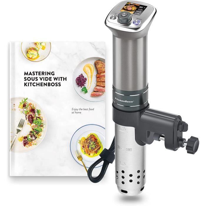 Cuiseur Sous Vide Termoplongeur Sous-Vide KitchenBoss 1100W IPX7 étanche,20 Programmes de Recettes,écran Couleur LCD,G320 Pro Argent