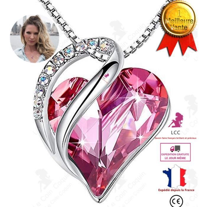 LCC® Collier en coeur diamant strass rouge cristal Swarovski Elément bijoux femme accessoire beauté design élégance collier bijou