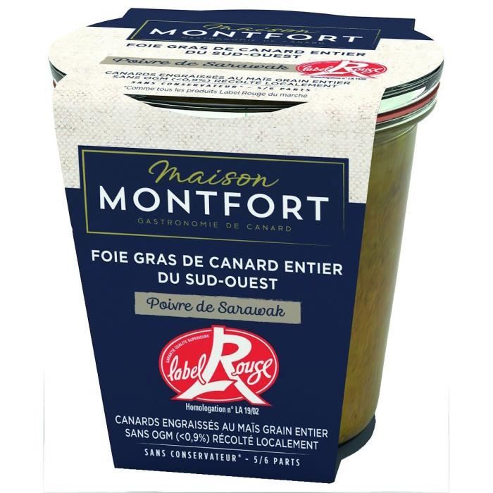 MAISON MONTFORT Foie gras de canard entier - LABEL ROUGE - Recette au poivre de sarawak - 180 g
