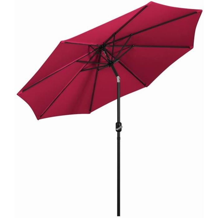 Parasol Droit 3.0m Inclinable , avec Manivelle, Pliable Portable, Rouge, Protection Solaire pour Terrace, Piscine, Plage - Mondeer