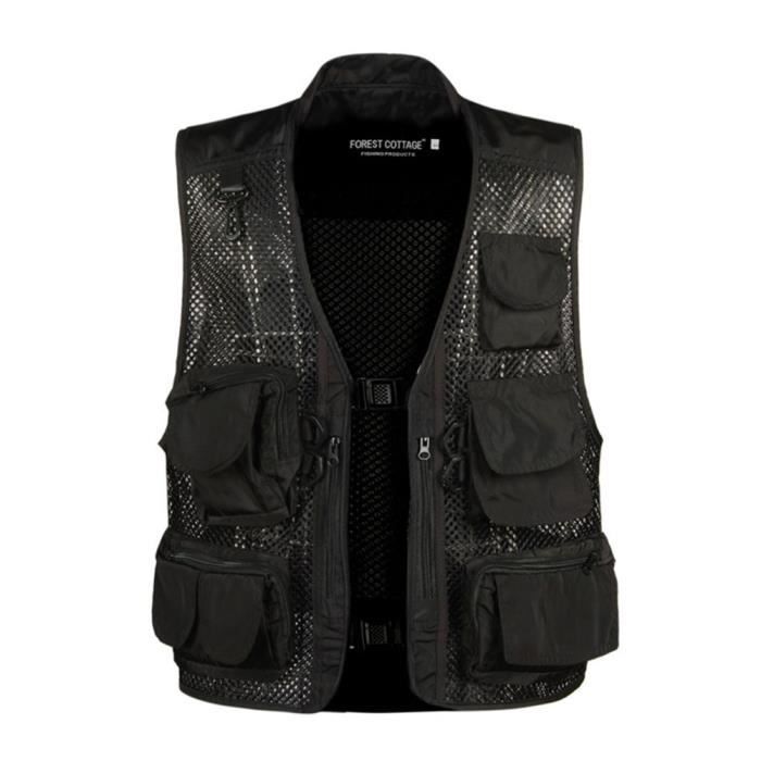 Homme Multi-Poches Gilet Rapide étanche de Plein Air Sports de Voyage Les Poches sans Manches Noir M