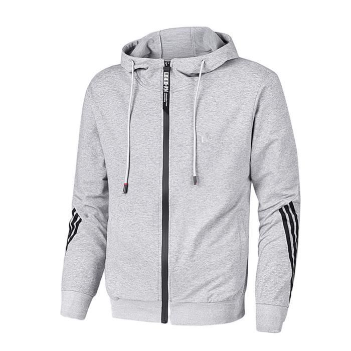 Hommes 2 pièces Ensembles de survêtement Manches longues à demi-rayures Ensembles Loisir Grande taille Gris