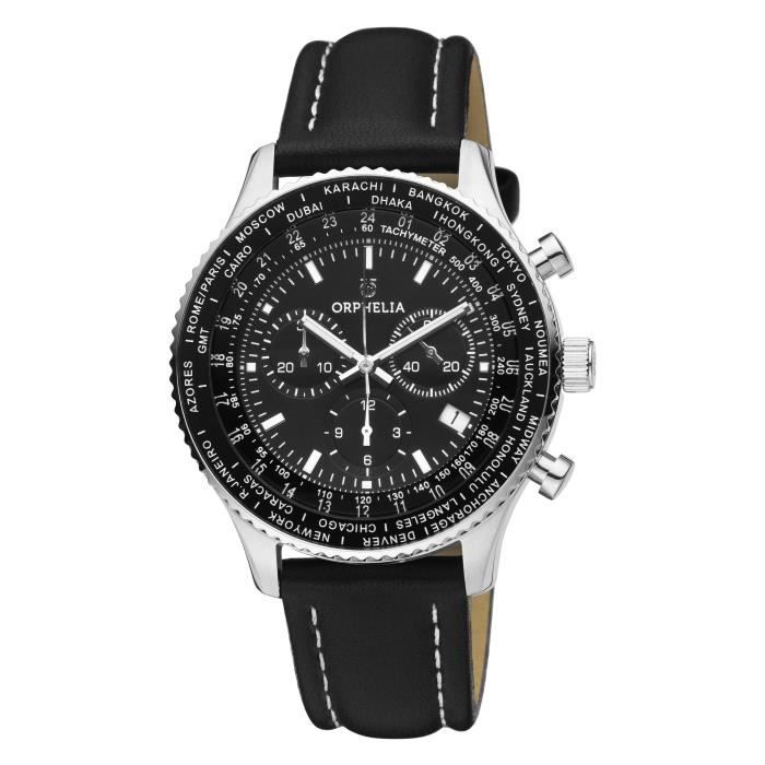 ORPHELIA - Montre Hommes - Quartz - Chronographe - Bracelet en Cuir - Noir - OR81705