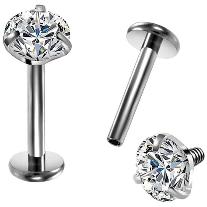 OUFER Piercing Labret en Titane G23 avec CZ Rond Brillant Piercing Oreille Helix Tragus Piercing Conch 16G