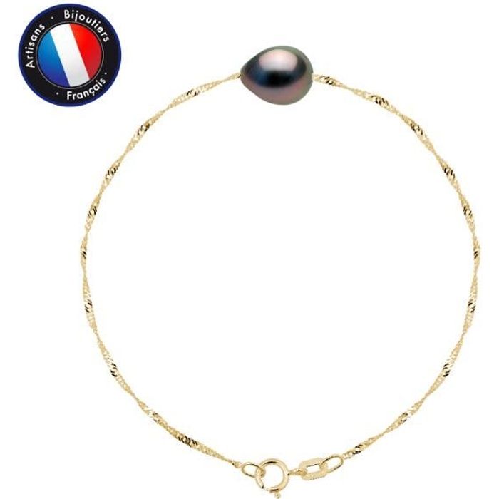 PERLINEA - Bracelet Véritable Perle de Culture de Tahiti Baroque 8-9 mm - Or Jaune - Bijoux Femme