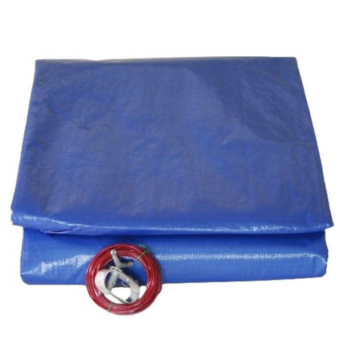 Bâche piscine ronde - diamètre 420 cm pour piscine de 360 cm de diamètre - couleur bleue et verte - 140g/m2 - filet d'écoulement