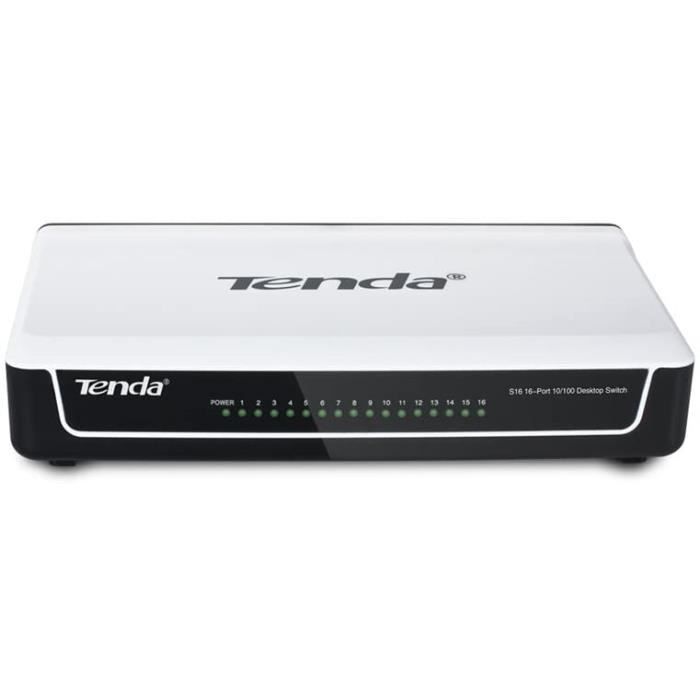 Switch Desktop 16 Ports 10/100 Mbps RJ45 -Tenda S16, Plug&Play, auto MDI/MDIX, idéal pour pour les grandes maisons louées et les PME