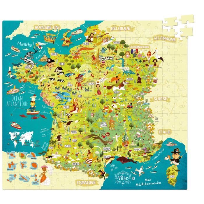 Vilac - 2726 - Puzzle Carte des Merveilles De France - 300 Pièces