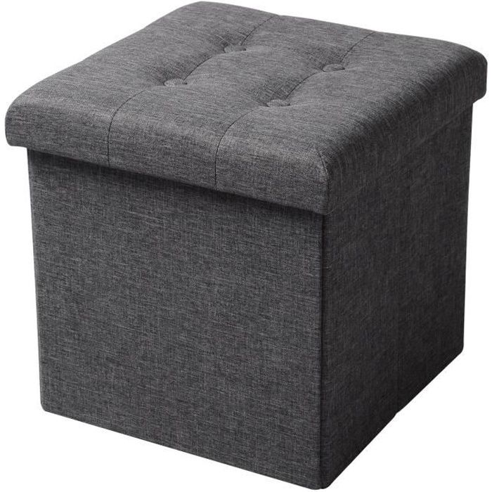 WOLTU Tabouret pouf coffre Boîte de rangement repose-pied cube, siège pliable, gagner de l'espace 37,5x37,5x38cm,Gris foncé