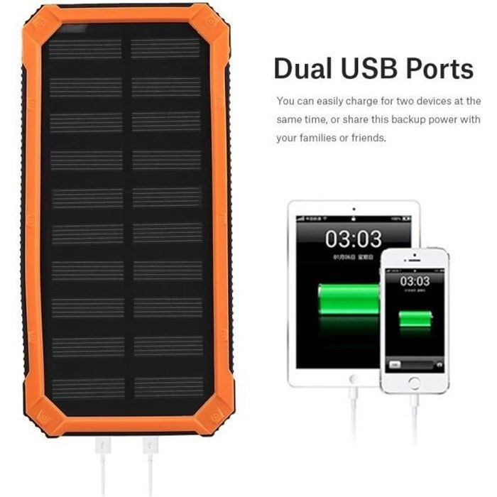 YOSOO Solar Power Bank Portable 20000mAh Banque d'alimentation Solaire de Double USB Charge Rapide DIY Kit Orange