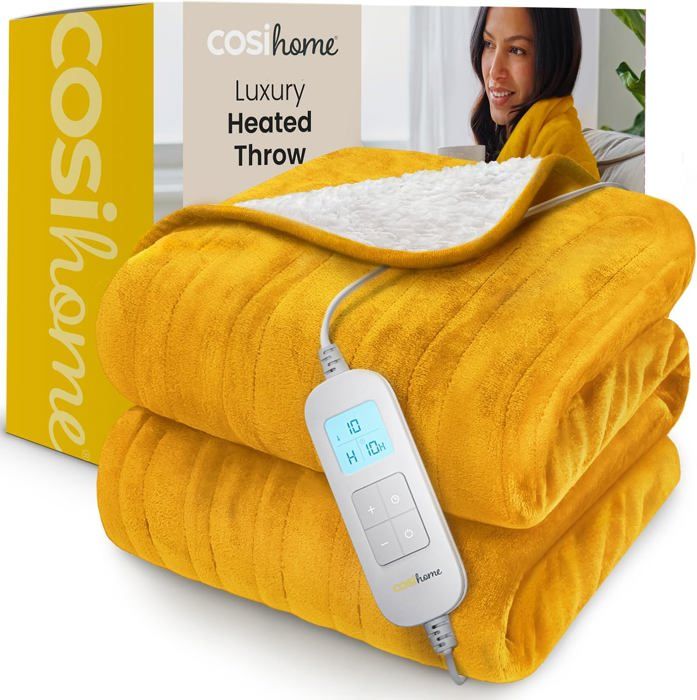 Couverture Chauffante Electrique - COSI HOME - 180x130cm - Jaune - 10 Réglages de Température - Minuterie 10h