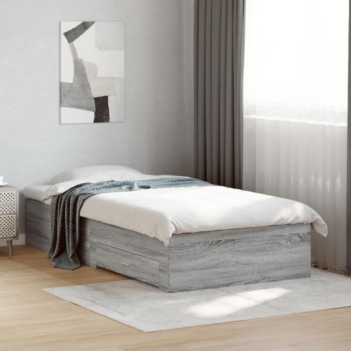 vidaXL Cadre de Lit et Tiroirs Sommier à Lattes Lit Adulte Lit Simple de Chambre à Coucher Intérieur Sonoma Gris 3280424