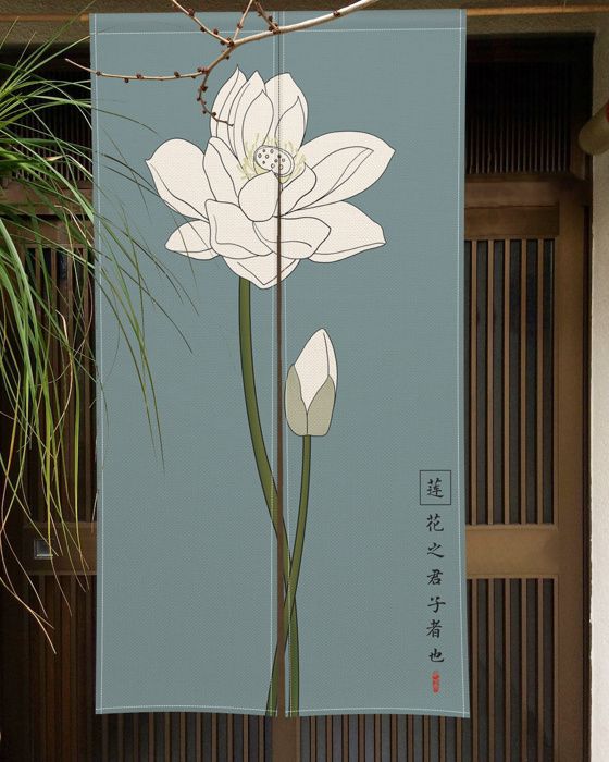 Rideau Style Japonais - Tenture Coton Lin Imprimé Vagues Bleues - 70x140 Cm - Pour Porte Ou Fenêtre - 10