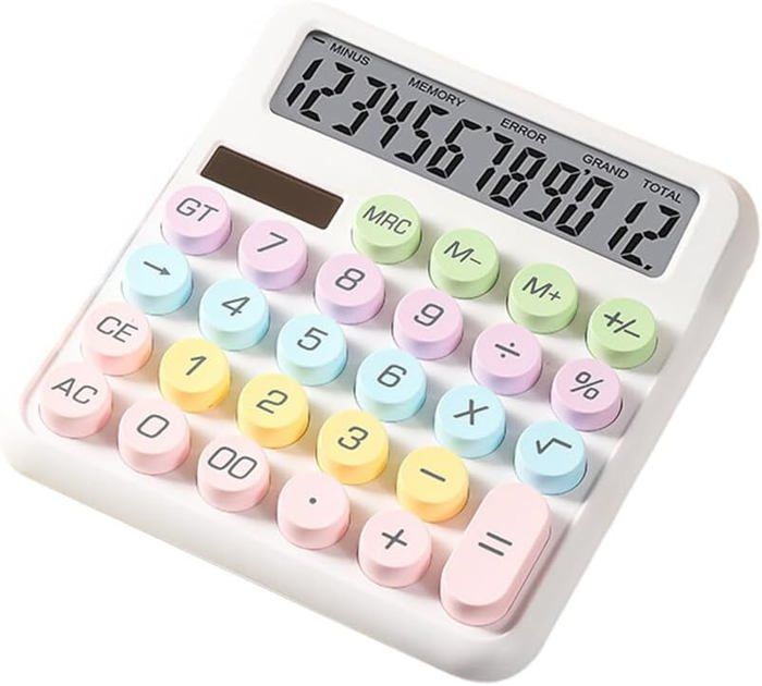 Calculatrice Mécanique 12 Chiffres Mr. Pen - Grand écran LCD, Gros Boutons - Gris - Bureau/école - 2