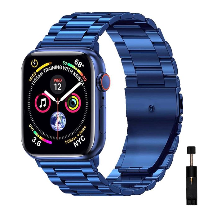 Bracelet métallique en acier inoxydable Bleu Argent compatible avec Apple Watch 38mm 40mm 41mm + Kit outils - Yuan Yuan -
