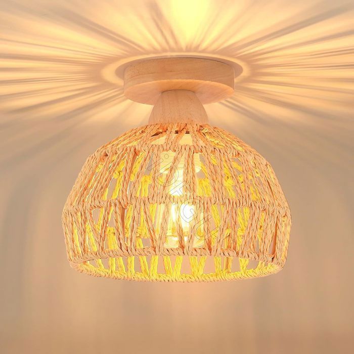 IDEGU Plafonnier Retro Lustre en Semi - circulaire Vintage E27 Luminaire Plafonnier Industriel Corde de Chanvre pour Salon Chambre