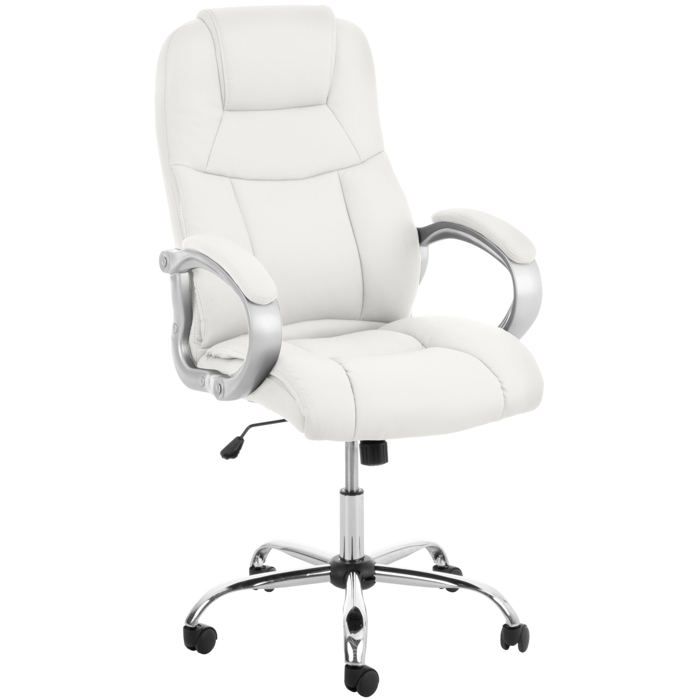 Fauteuil de bureau ergonomique est confortable en PVC blanc et metal chrome 10_0002378