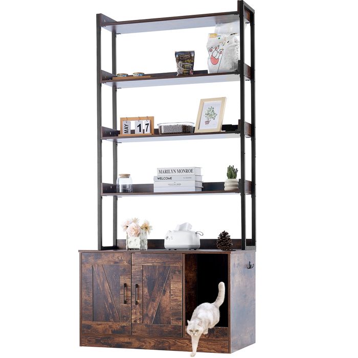 Meuble Cache Bac à Litière pour Chat-VEVOR- 85x49x149 cm-Armoire en Bois pour Cacher la Plupart des Bacs à Litière pour Chats