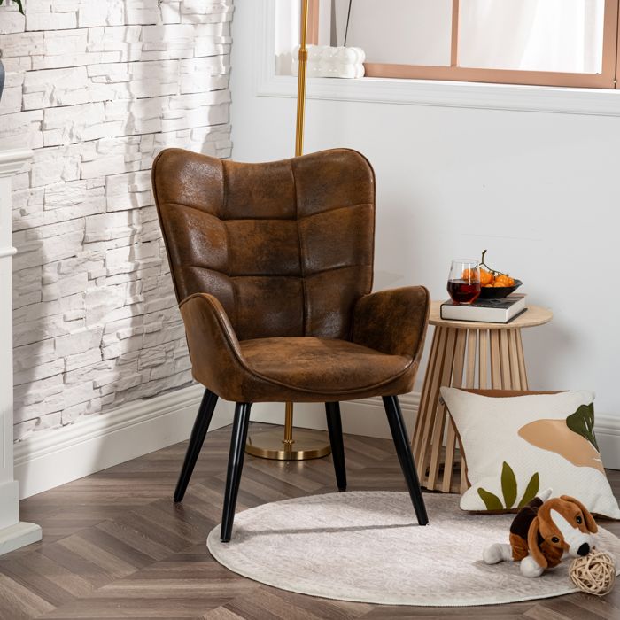 MEUBLES COSY Fauteuil Dossier Moyen Rétro vintage Chaise de Canapé de Loisirs en Microfibre Marron - KANAS